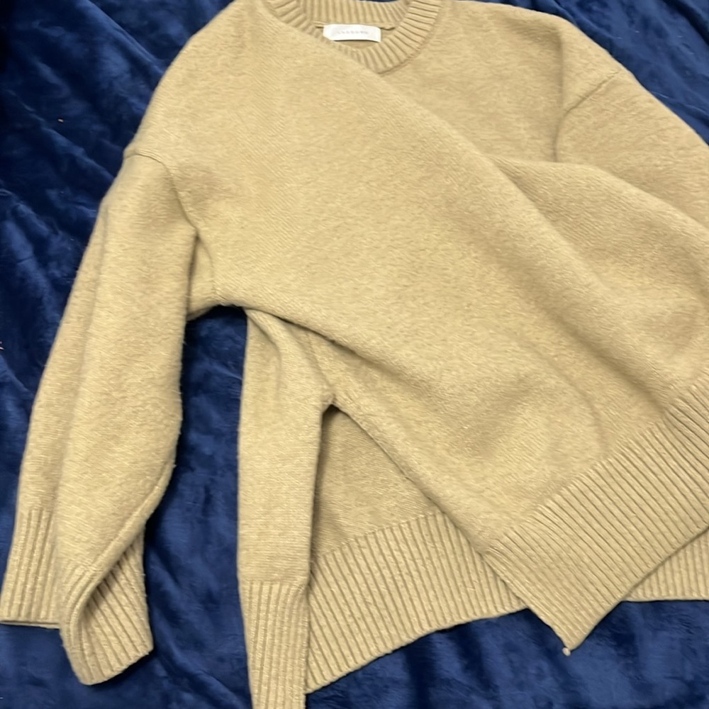 LASSONG Korea Loose Fit Oversized Sweater Wool Beige Sweater - Picture 4 of 5